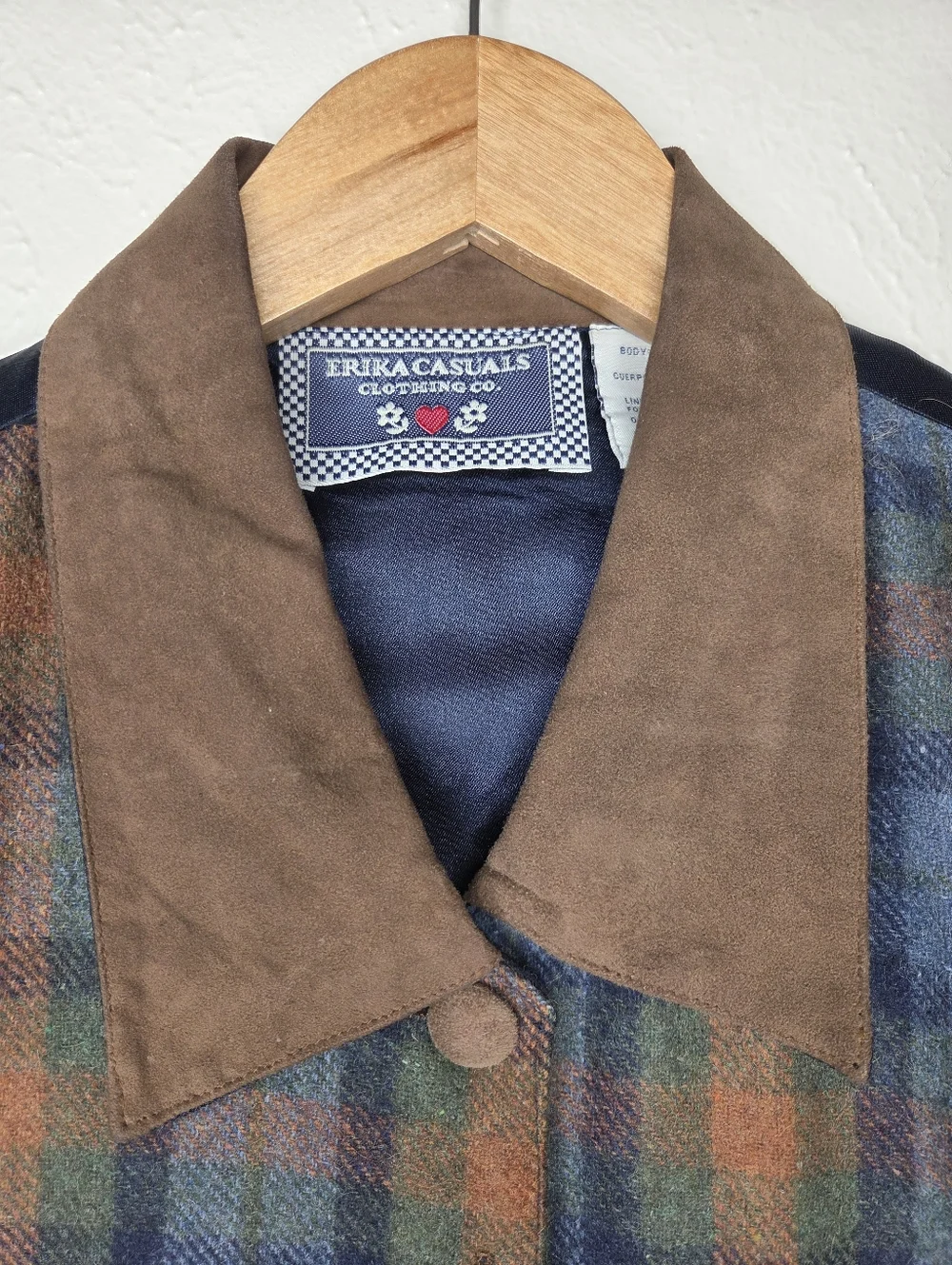 Vintage 90s Plaid Wool Vest Leather Trim Button Front Size M Equestrian Academia - Picture 2 of 7